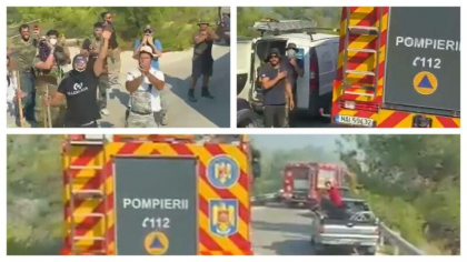 "Piele de gaina". Imagini emotionante surprinse in Grecia. Pompierii romani, intampinati cu aplauze pe strazi - VIDEO