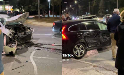 Un automobil a fost facut zob, dupa ce s-a izbit violent de o alta masina, in capitala. Unul dintre soferi era in stare de ebrietate - VIDEO Un automobil a fost facut zob, dupa ce s-a izbit violent de o alta masina, in capitala. Unul dintre soferi era in stare de ebrietate - VIDEO