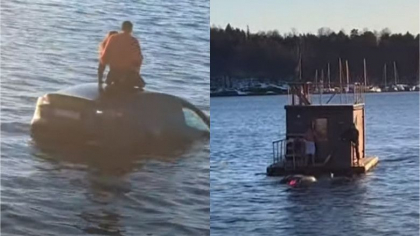 Niste romani au filmat momentul in care o Tesla a plonjat intr-un fiord din Oslo. Pasagerii au fost salvati de o sauna plutitoare - VIDEO Niste romani au filmat momentul in care o Tesla a plonjat intr-un fiord din Oslo. Pasagerii au fost salvati de o sauna plutitoare - VIDEO