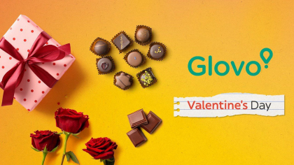 Glovo sarbatoreste Saptamana Indragostitilor cu livrare rapida si oferte exclusive pentru flori, cadouri si restaurante