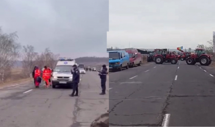 Ambulanta nu a reusit sa ajunga la un pacient din cauza drumului blocat de agricultori. Politia: „Sunt regretabile actiunile unor producatori de cereale agricole” - VIDEO Ambulanta nu a reusit sa ajunga la un pacient din cauza drumului blocat de agricultori. Politia: „Sunt regretabile actiunile unor producatori de cereale agricole” - VIDEO