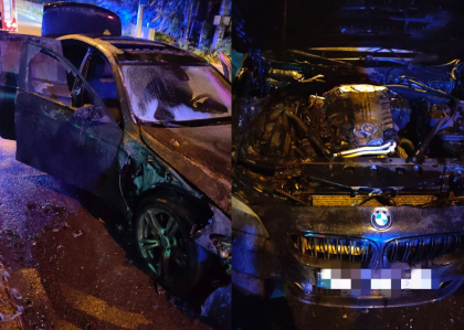 IGSU, despre BMW-ul care a luat foc pe o stradă din capitală: „50% din maşină a ars” - FOTO