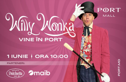PORT MAGIE ÎN COPILĂRIE: Pe 1 iunie Willy Wonka vine la PORT MALL să înregistreze RECORDUL celei mai mari CIOCOLATE din țară
