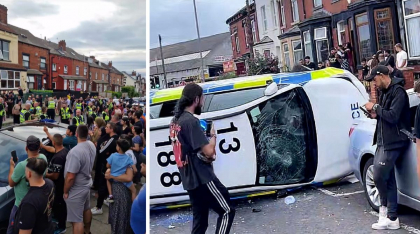 Scandal monstru între sute de români și polițiști din UK: au răsturnat mașini de poliție, după ce au vrut să ia un copil dintr-o familie - FOTO/ VIDEO Scandal monstru între sute de români și polițiști din UK: au răsturnat mașini de poliție, după ce au vrut să ia un copil dintr-o familie - FOTO/ VIDEO