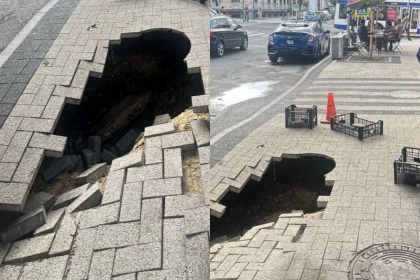 Pericol pe o stradă din centrul capitalei: Pavajul s-a prăbușit sub pământ - FOTO Pericol pe o stradă din centrul capitalei: Pavajul s-a prăbușit sub pământ - FOTO