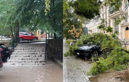 Consecințele ploii puternice din această dimineață: Mai multe străzi din capitală au fost inundate, iar un copac a căzut peste un Porshe - FOTO/ VIDEO