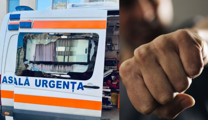 Caz revoltător în capitală. Un bărbat a spart cu capul fereastra laterală a unei ambulanțe, venită să acorde asistență medicală soției sale, bătută tot de el - FOTO