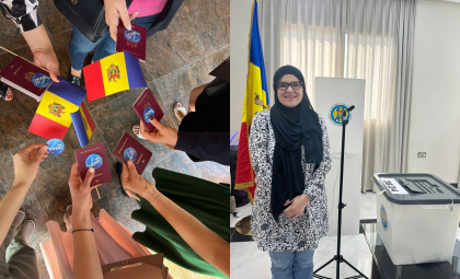 Moldoveanca care a parcurs circa 470 de kilometri pentru a putea vota. A venit din Oman la secția de votare din Abu Dhabi- FOTO