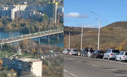O coadă mare de mașini s-a format pe podul care leagă Rîbnița și Rezina. Cetățenii din stâna Nistrului vin în număr mare la vot - FOTO/VIDEO