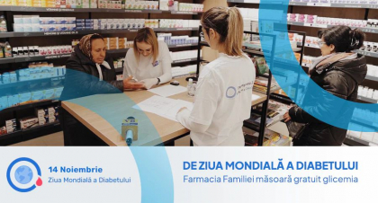 14 noiembrie, Farmacia Familiei măsoară gratuit glicemia 14 noiembrie, Farmacia Familiei măsoară gratuit glicemia