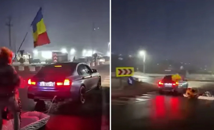Explicația șoferului care a făcut drifturi cu un sicriu legat de maşină. Ce pedeapsă a primit de la polițiști - VIDEO