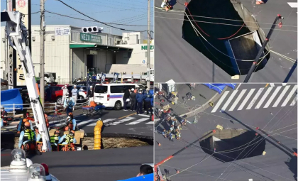 O groapă de 6 metri a apărut în mijlocul unui drum din Tokyo. Şoferul unui camion este blocat de peste 24 de ore acolo - VIDEO O groapă de 6 metri a apărut în mijlocul unui drum din Tokyo. Şoferul unui camion este blocat de peste 24 de ore acolo - VIDEO