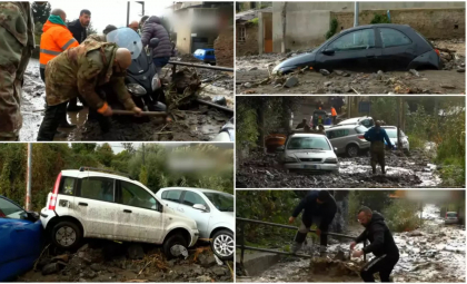 „Am ieşit afară, era o nebunie”. Italia, măturată de ploi torenţiale. Străzi acoperite de apă, copaci căzuţi şi maşini luate pe sus de şuvoaie la Messina