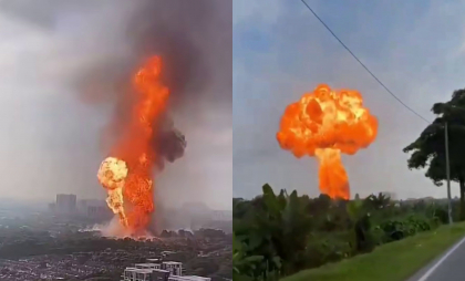 Imagini spectaculoase din Malaezia. Un incendiu colosal a izbucnit din cauza exploziei unei conducte de gaz - VIDEO 
