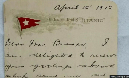 Sumă impresionantă pentru care a fost vândută scrisoarea unui supraviețuitor al Titanicului în cadrul unei licitații
Sumă impresionantă pentru care a fost vândută scrisoarea unui supraviețuitor al Titanicului în cadrul unei licitații