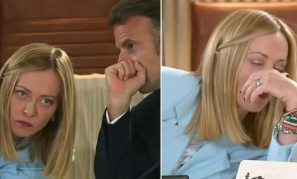 Meloni, filmată cum își dă ochii peste cap în timp ce Macron îi șoptește ceva la ureche, la summitul G7. Momentul, viral - VIDEO Meloni, filmată cum își dă ochii peste cap în timp ce Macron îi șoptește ceva la ureche, la summitul G7. Momentul, viral - VIDEO