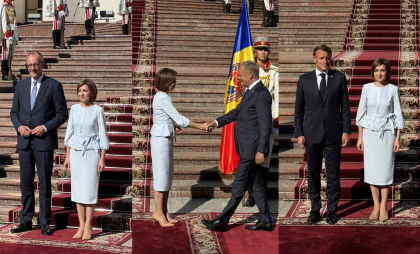 Emmanuel Macron, Friedrich Merz și Donald Tusk - întâmpinați la Președinție de Maia Sandu. Macron are prins în piept drapelul Republicii Moldova - FOTO/VIDEO Emmanuel Macron, Friedrich Merz și Donald Tusk - întâmpinați la Președinție de Maia Sandu. Macron are prins în piept drapelul Republicii Moldova - FOTO/VIDEO