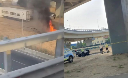 Un șofer a murit carbonizat după ce mașina în care se afla a căzut de pe o pasarelă şi a luat foc, în București - FOTO/VIDEO