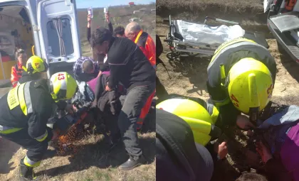 Salvatorii scot o persoană blocată în fiarele unui motocultor