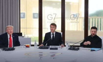 Donald Trump, Emmanuel Macron și Volodimir Zelenski