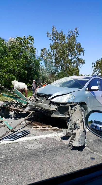 Accident la Balti. O caruta, facuta praf de o masina. O persoana care se afla in caruta a ajuns la spital - FOTO