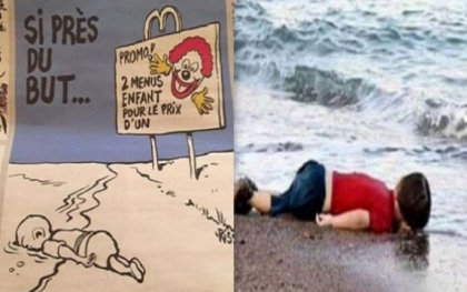 Un nou scandal la Charlie Hebdo. Publicatia franceza revine cu doua caricaturi despre criza refugiatilor, in stilul sau caracteristic. Risca sa fie dati in judecata - FOTO Un nou scandal la Charlie Hebdo. Publicatia franceza revine cu doua caricaturi despre criza refugiatilor, in stilul sau caracteristic. Risca sa fie dati in judecata - FOTO