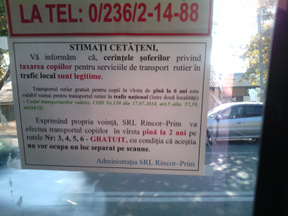 Copiii de la 2 ani, OBLIGATI sa achite taxa in transportul public. Conditia impusa de un agent economic privat din orasul Ungheni