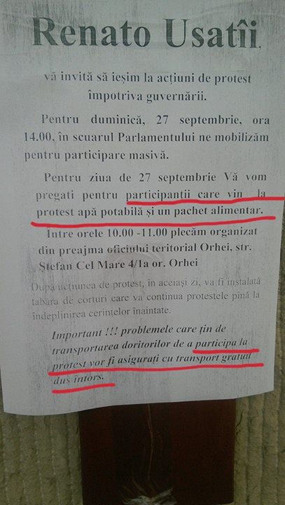 Apa, mancare si transport GRATUIT pentru protestatarii lui Renato Usatii. Primarul de Balti promite toate conditiile pentru cei care vor manifesta in scuarul Parlamentului. Cum arata avizul - FOTO Apa, mancare si transport GRATUIT pentru protestatarii lui Renato Usatii. Primarul de Balti promite toate conditiile pentru cei care vor manifesta in scuarul Parlamentului. Cum arata avizul - FOTO