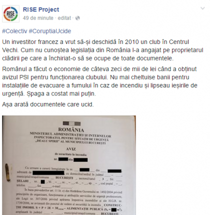 CORUPTIA UCIDE: Proprietarul cladirii in care era clubul in care au ars zeci de oameni a preferat sa dea mita decat sa se faca iesiri de siguranta si instalatii de evacuare a fumului - Rise Romania CORUPTIA UCIDE: Proprietarul cladirii in care era clubul in care au ars zeci de oameni a preferat sa dea mita decat sa se faca iesiri de siguranta si instalatii de evacuare a fumului - Rise Romania