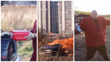 Stas Baretki a comis-o din nou: Si-a incendiat BMW-ul in semn de sustinere pentru productia autohtona ruseasca - VIDEO
