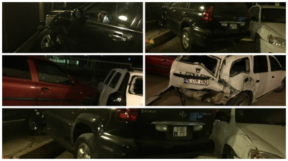 Noapte cu ghinion pentru un sofer din capitala: A intrat cu Lexus-ul in 5 masini parcate pe o strada din Durlesti - FOTO