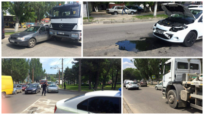 A incercat sa evite un accident si a lovit o alta masina. O strada din centrul capitalei, paralizata in urma unui dublu accident - GALERIE FOTO