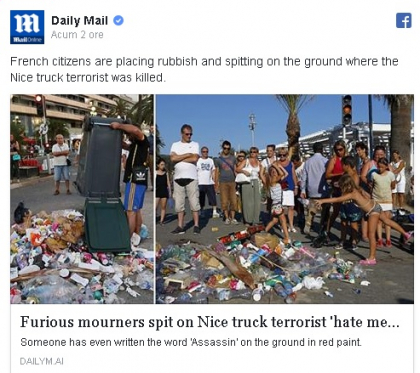Francezii furiosi au scuipat si au aruncat gunoaie in locul unde a fost ucis teroristul din Nisa. Cum arata "memorialul urii" Francezii furiosi au scuipat si au aruncat gunoaie in locul unde a fost ucis teroristul din Nisa. Cum arata "memorialul urii"