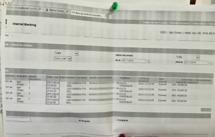 Extras din contul bancar al PAS. Cele patru transferuri a cate 70 de mii de lei efectuate de Galoi Veaceslav \\ DOC