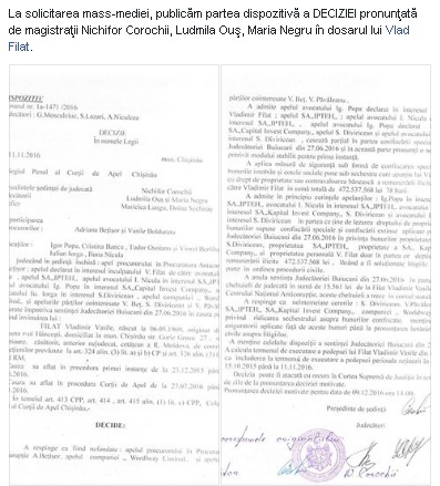 Bunurile asupra carora a fost ridicat sechestrul. Deciza Curtii de Apel in dosarul fostului premier Vlad Filat \\ DOC Bunurile asupra carora a fost ridicat sechestrul. Deciza Curtii de Apel in dosarul fostului premier Vlad Filat \\ DOC