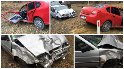 Grav accident pe soseaua Chisinau - Leuseni. Doua persoane, transportate la spital dupa ce doua masini s-au ciocnit: un pasager a coborat din automobil si a luat-o la fuga in padure - GALERIE FOTO