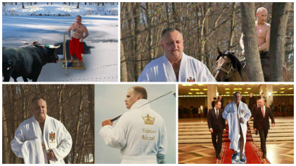 Poza in care Dodon apare intr-un halat "prezidential" dupa ce a facut baie intr-un lac - subiect de gluma pe internet. Imaginile virale pe facebook - GALERIE FOTO