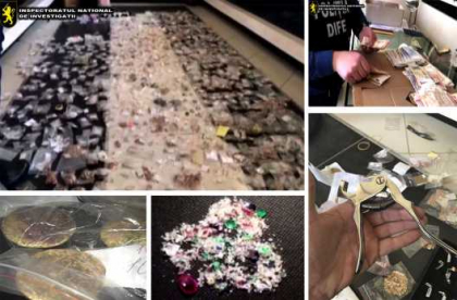 Diamante, rubine si aur topit in valoare de 70 de milioane de lei, descoperite in atelierul clandestin al unui moldovean care avea cateva magazine in tara. Barbatul a scos arma cand a fost retinut - VIDEO