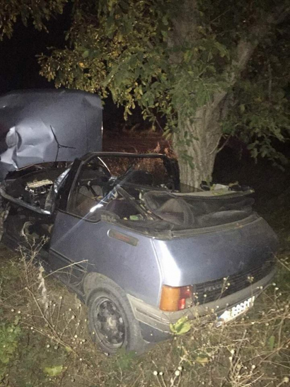 Doi frati, aflati intr-un Peugeot, au murit, dupa ce masina s-a izbit intr-un copac in apropiere de Hajdieni, Orhei - GALERIE FOTO