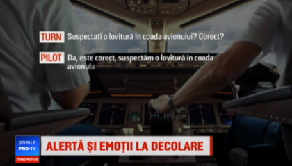 Noi detalii in cazul avionului intors pe Otopeni. Discutia pilotului cu turnul de control. Pilot: "Suspectam o lovitura in coada avionului"