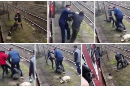 Scandal intr-un tren. Un controlor a fost surprins in timp ce loveste un barbat - VIDEO