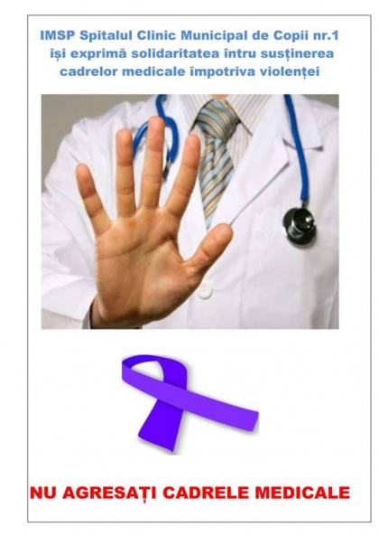 "Nu agresati cadrele medicale". Medicii vor purta panglici mov in semn de solidaritate cu doctorul batut de sotul unei paciente. Protest la Spitalul Nr. 1 din capitala