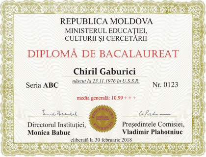 Liberalii i-au facut diploma de Bacalaureat lui Chiril Gaburici. Pe foaie este indicat cine este presedintele comisiei: Vlad Plahotniuc Liberalii i-au facut diploma de Bacalaureat lui Chiril Gaburici. Pe foaie este indicat cine este presedintele comisiei: Vlad Plahotniuc