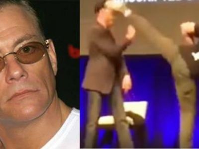 Momentul in care Van Damme incaseaza un picior in cap "ca in filme" de la un fan pe care il ia valul - VIDEO Momentul in care Van Damme incaseaza un picior in cap "ca in filme" de la un fan pe care il ia valul - VIDEO