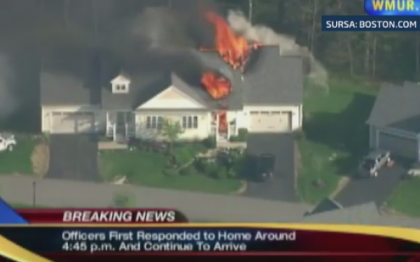 Momentul exploziei unei locuinte, surprins in direct de o televiziune din America. Apelul la 911 anunta un atac armat