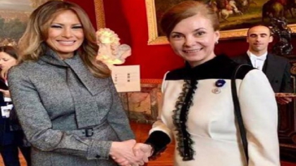 Galina Dodon si Melania Trump si-au strans mainile, pentru prima data, la Paris. Poza postata pe facebook - FOTO