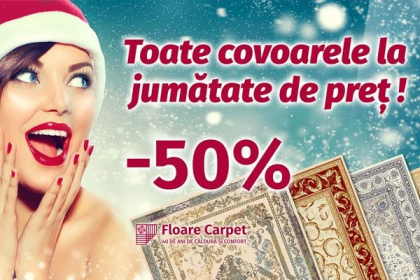 Toate covoarele la jumatate de pret! Bucura-te de magia sarbatorilor de iarna impreuna cu Floare-Carpet! Toate covoarele la jumatate de pret! Bucura-te de magia sarbatorilor de iarna impreuna cu Floare-Carpet!