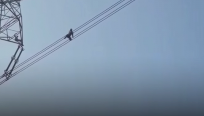 Momente terifiante. Motivul pentru care un barbat s-a urcat pe cablurile de inalta tensiune - VIDEO Momente terifiante. Motivul pentru care un barbat s-a urcat pe cablurile de inalta tensiune - VIDEO