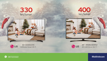 Televizoare smart LG de ultima generatie, la cele mai mici preturi, in rate, la conectarea serviciului Smart TV de la Moldtelecom