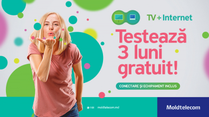 Testeaza 3 luni gratuit Televiziunea interactiva si Internetul de mare viteza de la Moldtelecom. In plus, primesti cadou o cartela Unite Prepay pentru navigare gratuita pe retele sociale